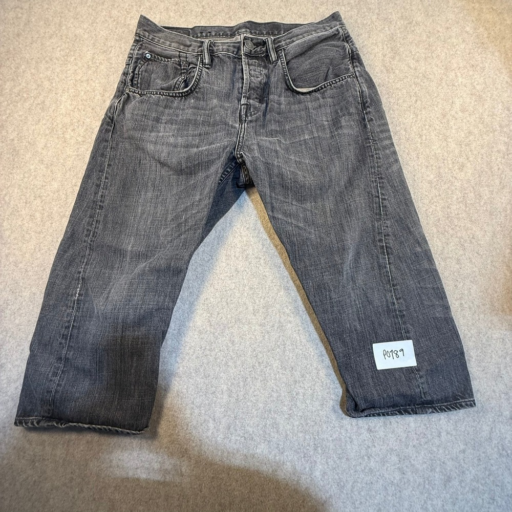 AllSaints Gunray Runner Cropped Jeans Washed Black Gray Button Fly MPH 877 34x19